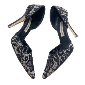 Manolo Blahnik Shoes Women’s Lignon Fabric Black Lace D'orsay High Heels Size 39
